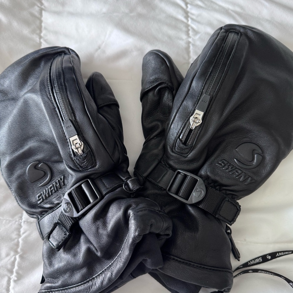 Swany Toaster Mittens, Leather Insulated Ski Mittens, Men’s Large